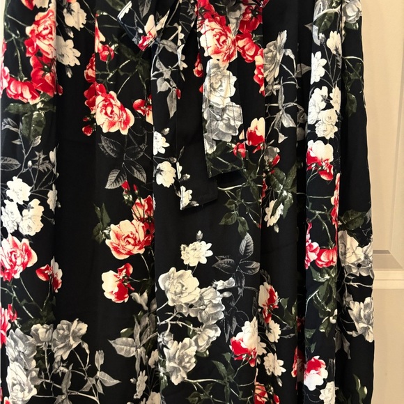 Banana Republic black floral aline midi skirt with belt size 6 - Picture 8 of 14